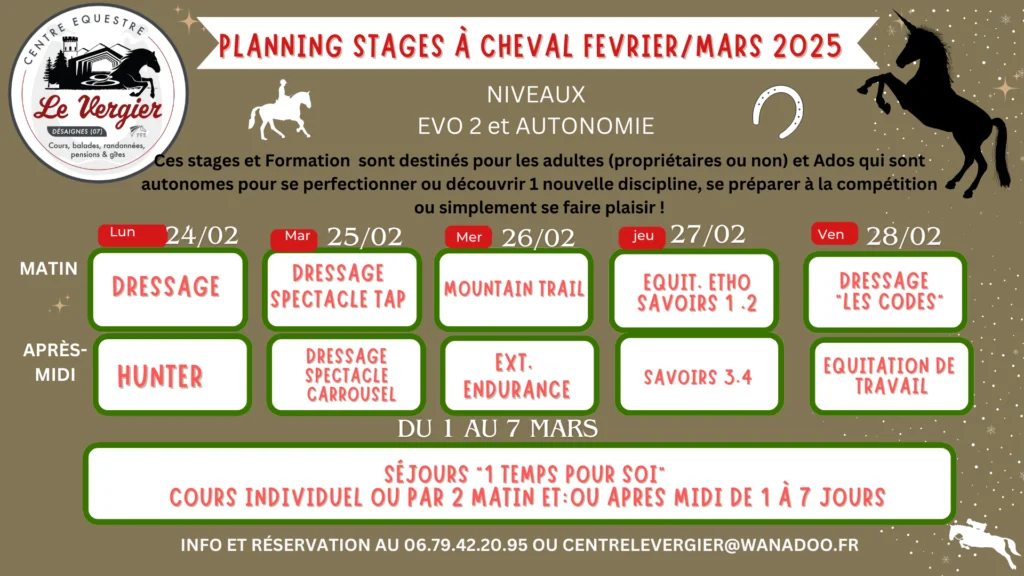 L’hiver touche bientôt à sa fin, et c’est le moment idéal pour approfondir vos compétences équestres ! Le Centre Équestre Le Vergier